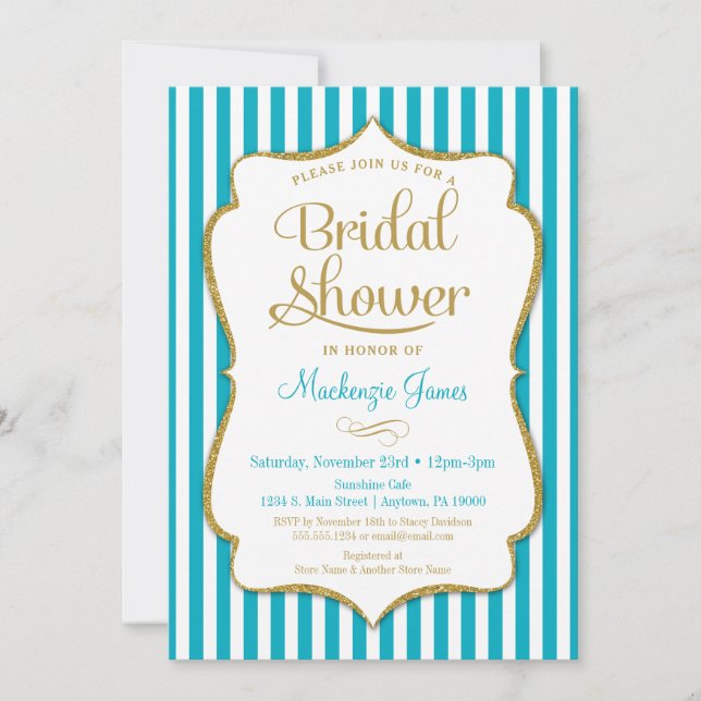 Turquoise Gold Bridal Shower Invitation Aqua (Front)