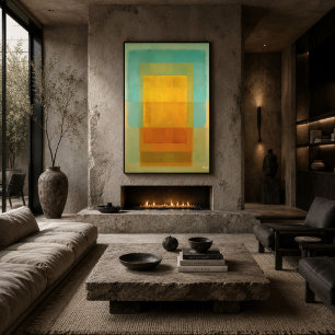 Turquoise Gold Colour Field Abstract Modern Art Poster