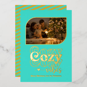 Turquoise & Gold Cosy Vibes Retro Christmas Photo