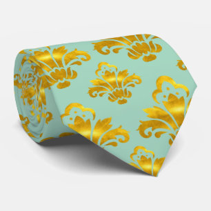 Turquoise Gold Damask Pattern Tie