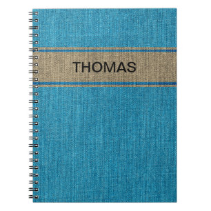 Turquoise Gold Denim Jeans Fabric Name Customised Notebook