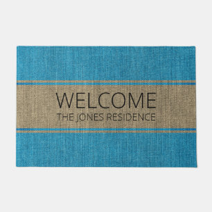 Turquoise Gold Denim Jeans, Welcome & Custom Name Doormat