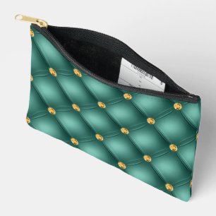 Turquoise Gold Diamond Tufted Accessory Pouch