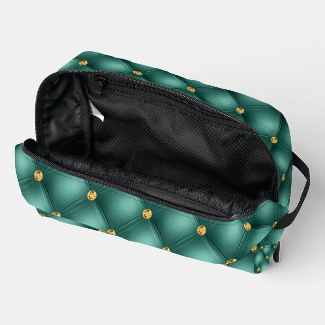 Turquoise Gold Diamonds Tufted Gemstone Dopp Kit (Open)