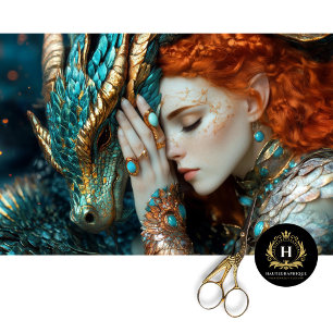 Turquoise & Gold Elf Dragon Fantasy Decoupage Tissue Paper