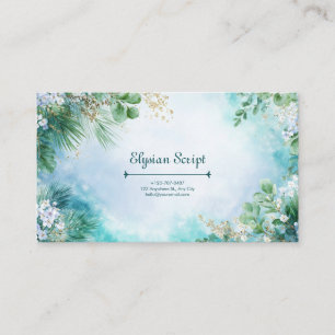 Turquoise Gold Floral Botanical Watercolor Business Card