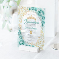 Turquoise Gold Floral Quinceanera