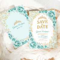 Turquoise Gold Floral Quinceanera