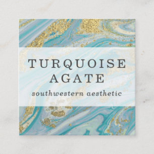 Turquoise & Gold Geode Marble Swirl Social Media Square Business Card