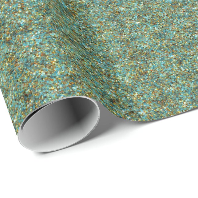 Turquoise-Gold Glitter-GIFT WRAPPING PAPER (Roll Corner)