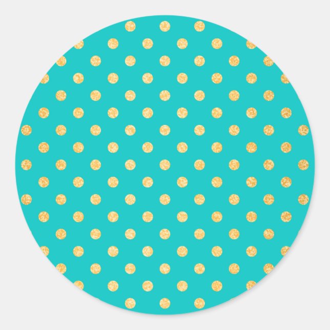 Turquoise Gold Glitter Polka Dots Pattern Classic Round Sticker (Front)