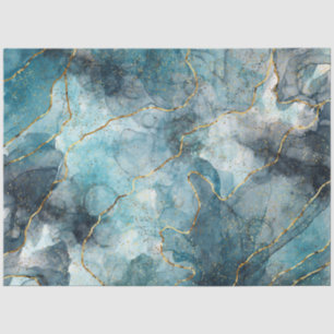 Turquoise Gold Grain Marble Decoupage Tissue Paper