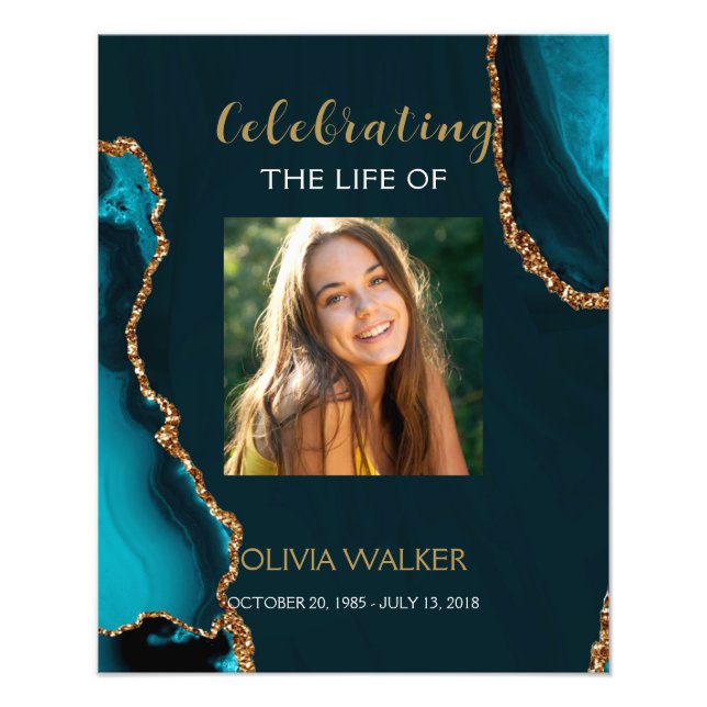  Turquoise & Gold Greenery Funeral Welcome Sign (Front)