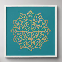 Turquoise & Gold Islamic Rosette Geometric