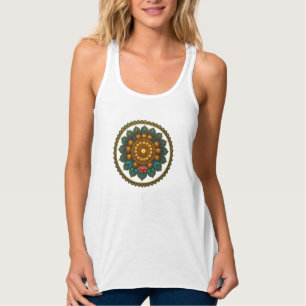 Turquoise Gold Lotus Mandala -Boho Fantasy Graphic Singlet