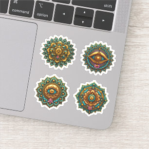 Turquoise Gold Lotus Mandala - Fantasy Graphic 4pc