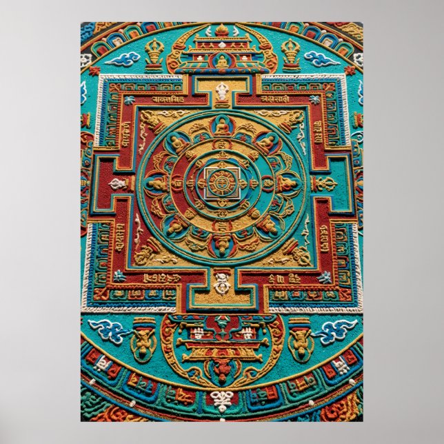 Turquoise & Gold Mandala Pattern Poster (Front)