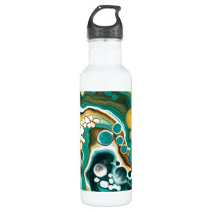 Turquoise, Gold, Marble Fluid Art 710 Ml Water Bottle