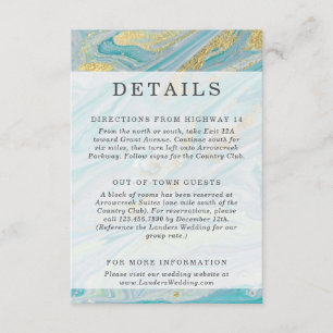 Turquoise & Gold Marble Geode Details / Directions Enclosure Card