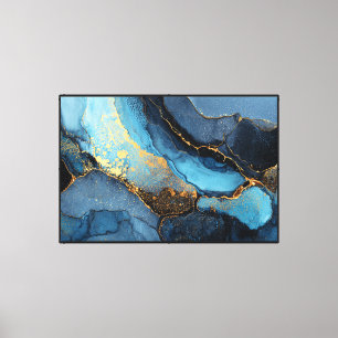 Turquoise & Gold Marble-Inspired Abstract Art Canvas Print