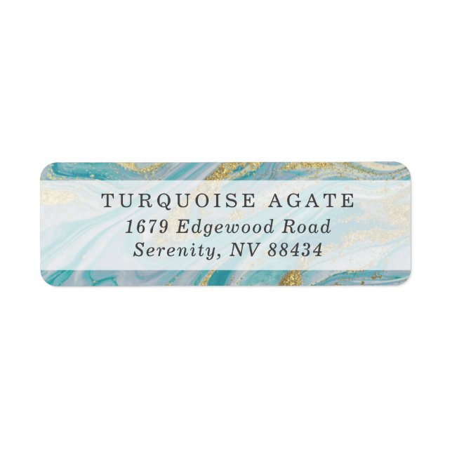 Turquoise & Gold Marble Swirl Agate Geode Address (Front)