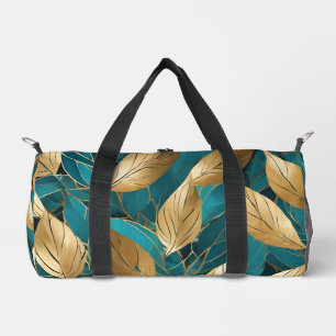 Turquoise Gold Modern Boho Leaves Collection Duffle Bag