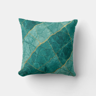 Turquoise + Gold Modern Luxury Marble Throw Pillow