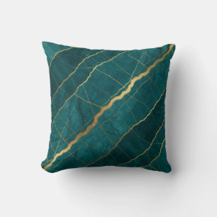 Turquoise + Gold Modern Luxury Marble Throw Pillow