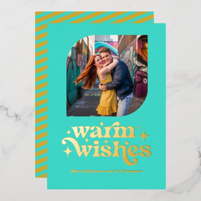 Turquoise & Gold Modern Retro Christmas Photo (Front/Back)