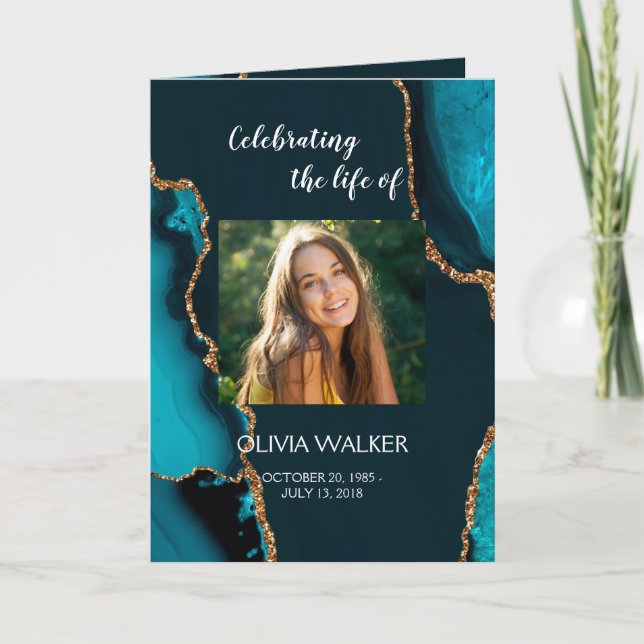  Turquoise & Gold Order of Service Folded Program Programme (Front)