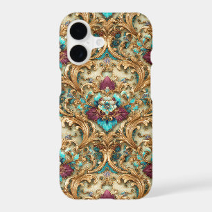 Turquoise & Gold Ornate Damask