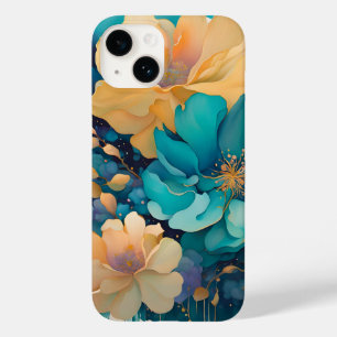 Turquoise Gold Purple Navy Watercolor Flowers Case-Mate iPhone 14 Case