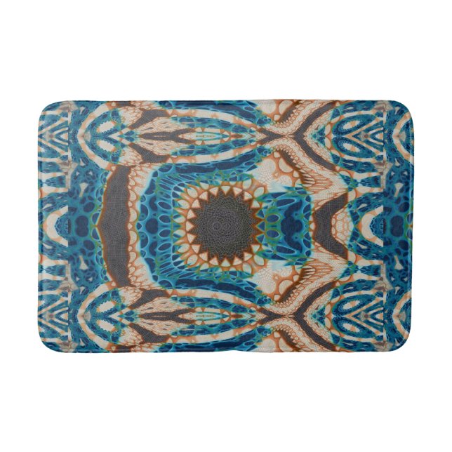 Turquoise Gold Sun Southwestern Art Bath Mat (Front)