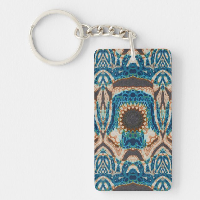 Turquoise Gold Sun Southwestern Art Key Ring (Front)