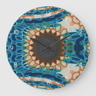 Turquoise Gold Sun Southwestern Art Large Clock