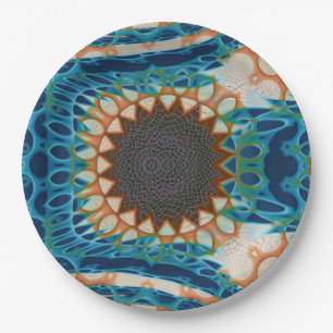 Turquoise Gold Sun Southwestern Art Paper Plate