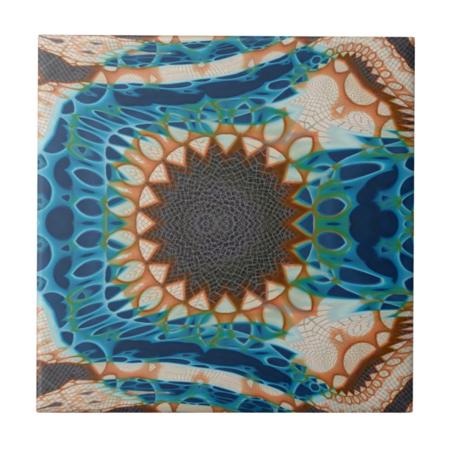 Turquoise Gold Sun Southwestern Art Tile (Front)