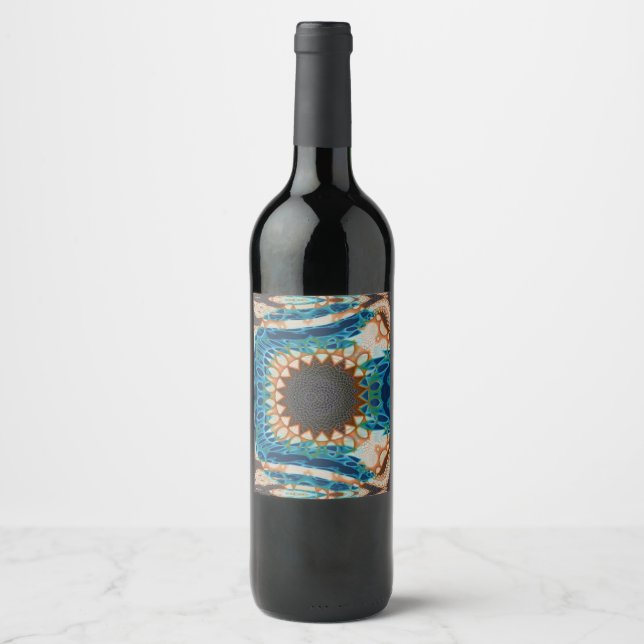 Turquoise Gold Sun Southwestern Art Wine Label (Front)