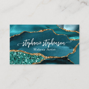 Turquoise Gold Teal Glitter Agate Unique Bold Glam Business Card