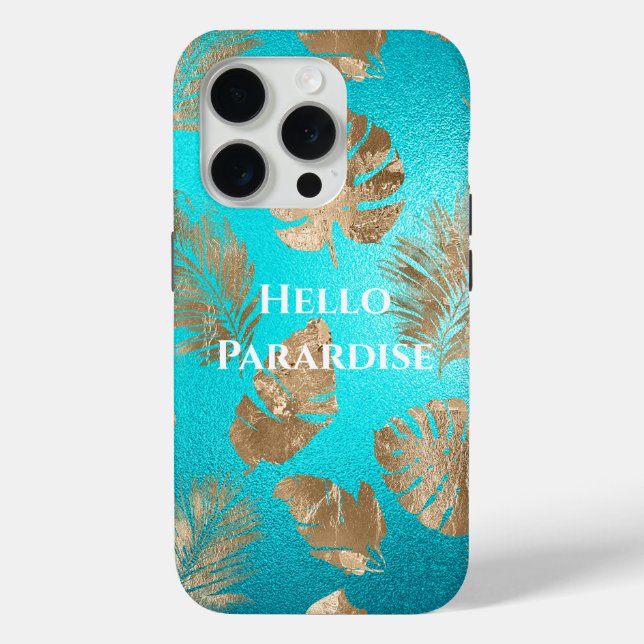 Turquoise Gold Tropical Leaves Case-Mate iPhone Case (Back)