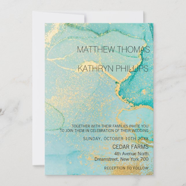 Turquoise Gold Vintage Wedding Invitation (Front)