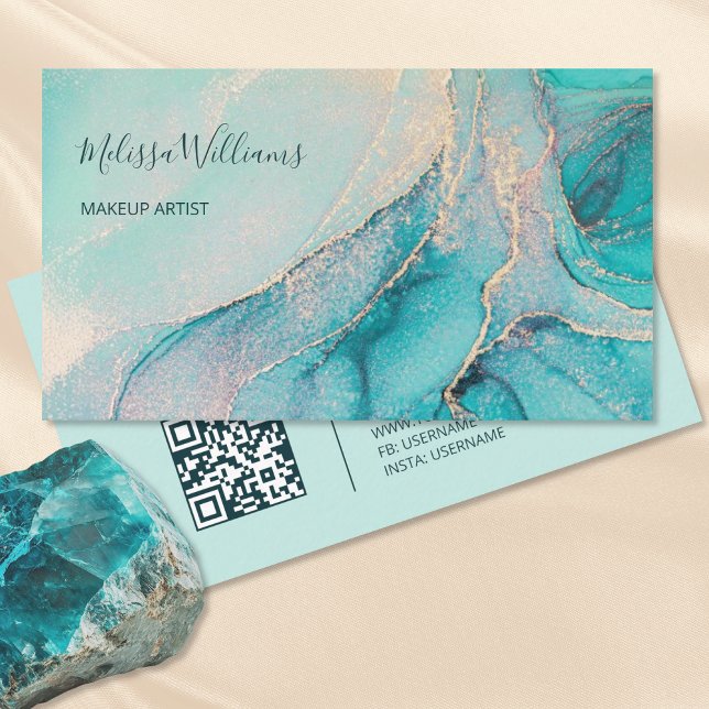 Turquoise Gold Watercolor | QR Code Business Card (Creator Uploaded)