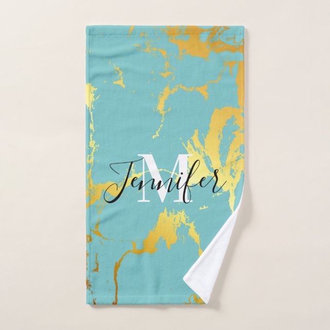 Turquoise Golden Foil Bath Towel Set (Hand Towel)