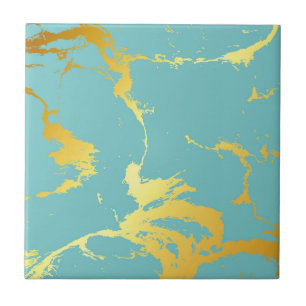 Turquoise Golden Foil Tile