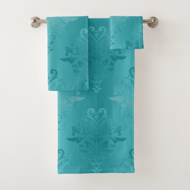 Turquoise Gradient Damask Print Towlet Set (Insitu)