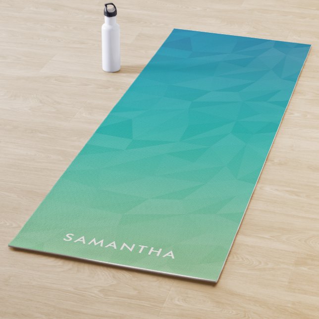 Turquoise Gradient Geometric Pattern Monogram Yoga Mat (In Situ)