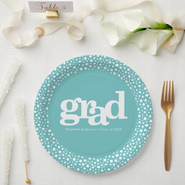 Turquoise graduation bold modern simple typography paper plate (Wedding)