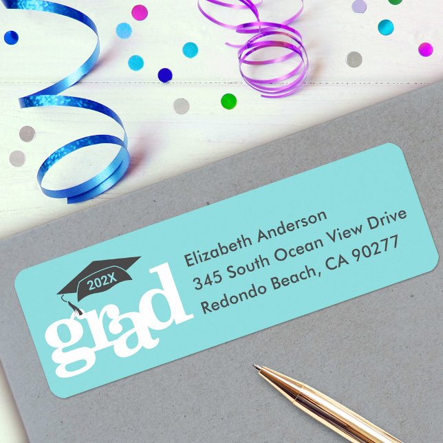 Turquoise Graduation Bold Type Grey Cap Address (Creator Uploaded)