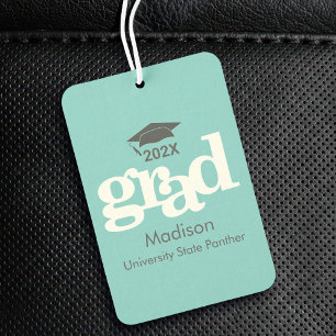 Turquoise Graduation Cap Modern Bold Typography Car Air Freshener