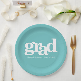 Turquoise graduation modern bold simple typography paper plate